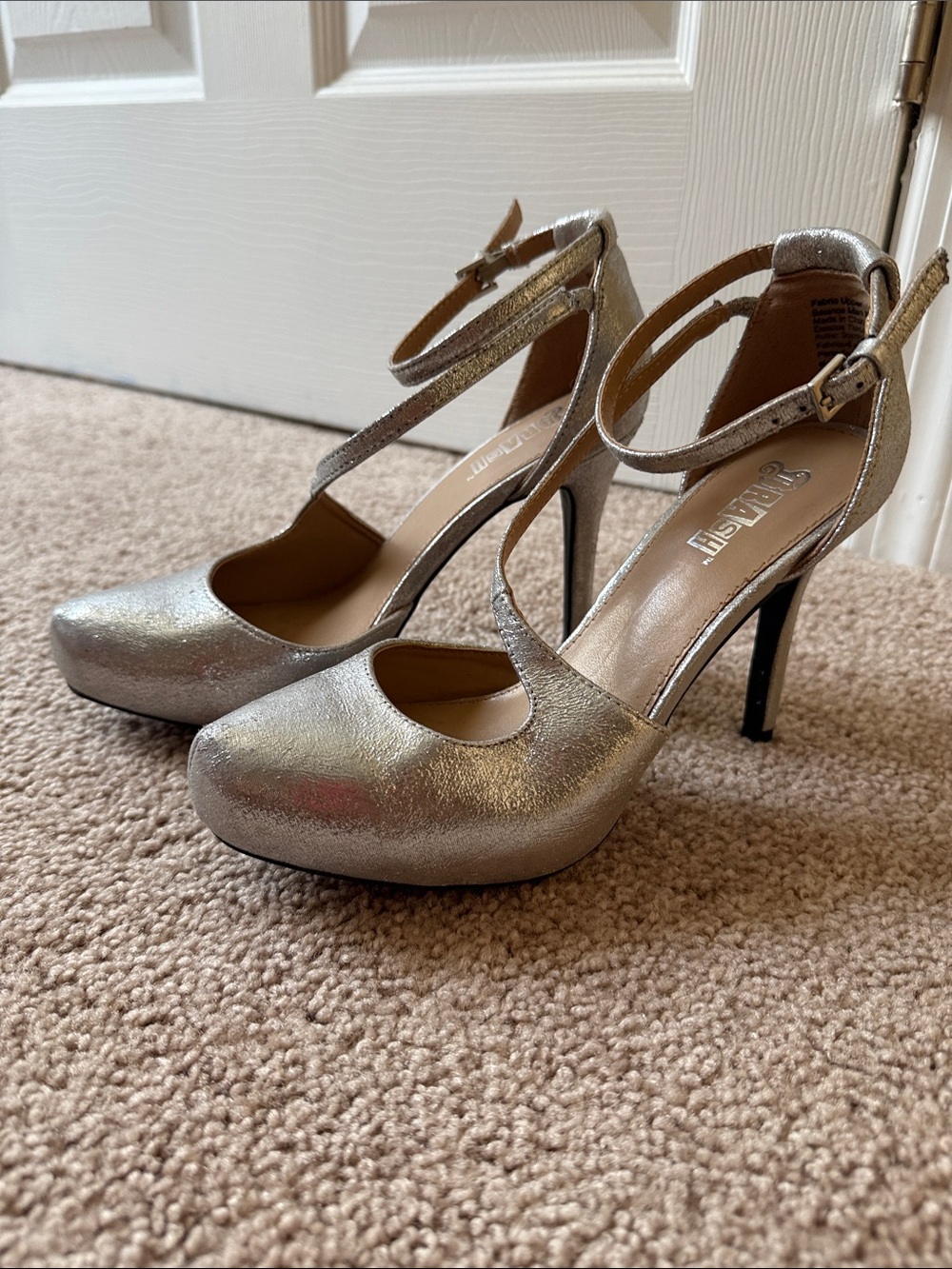 Brash Metallic Silver Ankle-Strap Platform Heels
